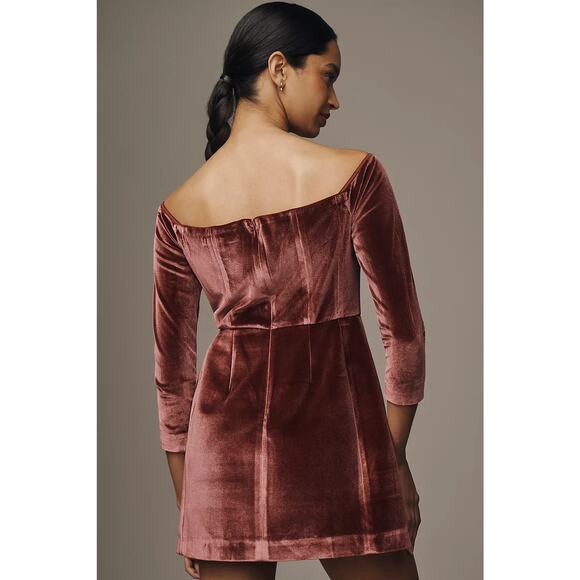 NWT ANTHROPOLOGIE Hutch Long-Sleeve Square-Neck Mini Dress $198 SIZE 6 RED - Picture 3 of 4